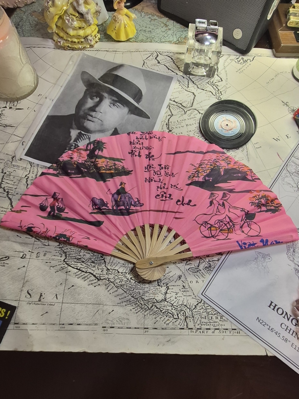 Pink Decorative Hand Fan with Bamboo Frame